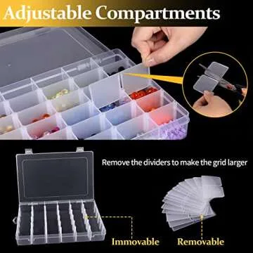 2 Pack 36 Grids Clear Plastic Organizer Box, Storage Container with Adjustable Divider, Craft Organizers and Storage Bead Storage Organizer Box for DIY Jewelry Tackles with 2 Sheets Label Stickers
