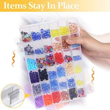 2 Pack 36 Grids Clear Plastic Organizer Box, Storage Container with Adjustable Divider, Craft Organizers and Storage Bead Storage Organizer Box for DIY Jewelry Tackles with 2 Sheets Label Stickers