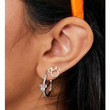 Disney Minnie Mouse Jewelry, Minnie Silhouette Stud Earrings, Two Tone, Sterling Silver