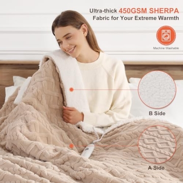 Heated Throw Blanket 50"x60" with 5 Heating Levels & 4 Hours Auto Off, Soft & Plush Sherpa Electric ...