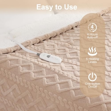 Heated Plush Throw Blanket Soft & Cozy with 5 Heat Levels