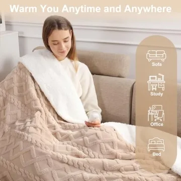Heated Plush Throw Blanket Soft & Cozy with 5 Heat Levels