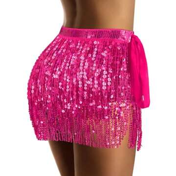 Pink Fringe Skirt Pink Tassel Skirt Pink Sequin Skirt for Women Pink Sparkly Skirt Rave Skirt Rave C...
