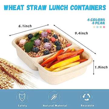 4 Pack Bento Lunch Box for Kids Adults, 2 Compartments Lunch Containers, Reusable Meal Prep Containe...