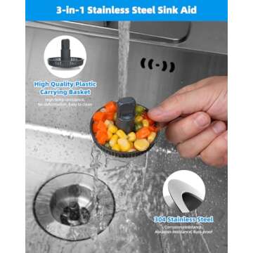 Hibbent Upgraded 3 in 1 Kitchen Sink Drain Strainer and Stopper Combo, Stainless Steel Metal Pop Up ...