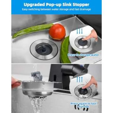 Hibbent Upgraded 3 in 1 Kitchen Sink Drain Strainer and Stopper Combo, Stainless Steel Metal Pop Up Sink Stopper, Anti-Clogging Basket with Foldable Handle for US Standard 3-1/2 Inch Drain