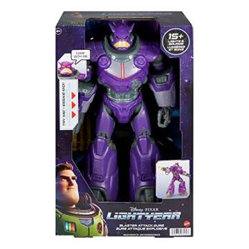 Mattel Disney and Pixar Lightyear Action Figure, Blaster Attack Zurg with Lights, Sounds, Blaster & 3 Projectiles, 12-inch Scale