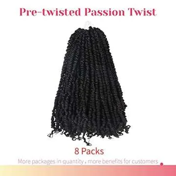 The BOHOBABE Pre-twisted Passion Twist Crochet Hair 14 Inch Short Pre-looped Crochet Passion Twist Braiding Hair 8 Packs (1B)