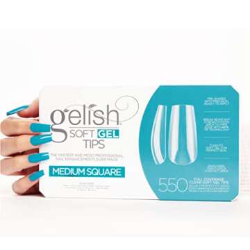 Gelish Soft Gel Nail Tips, 550 Count- Medium Square, Gel Tips, Soft Gel For Gel Nails, Nail Tips For Manicures