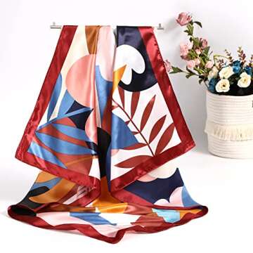 CHLINS 35" Satin Square Hair Scarf Bandanas - 3Pcs Large Silk Head Scarves Lightweight Satin Hair Kerchief Sleeping Hair Wraps (Rose + Orange + Brown)
