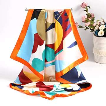 CHLINS 35" Satin Square Hair Scarf Bandanas - 3Pcs Large Silk Head Scarves Lightweight Satin Hair Kerchief Sleeping Hair Wraps (Rose + Orange + Brown)