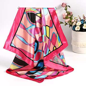 CHLINS 35" Satin Square Hair Scarf Bandanas - 3Pcs Large Silk Head Scarves Lightweight Satin Hair Kerchief Sleeping Hair Wraps (Rose + Orange + Brown)