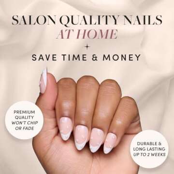 Glamnetic Press On Nails - French Pearl | Short Almond French Tip Nails with Pearl Accents, Reusable...