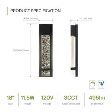 ASD LED 18 Inch Bubble Glass Wall Light Fixture | 12W 500LM 3000K-5000K 120V | 3CCT, Waterproof, Dimmable, ETL Listed | Exterior Flush Mount Sconce, Outdoor-Indoor Lighting | Black