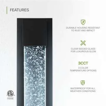 ASD LED 18 Inch Bubble Glass Wall Light Fixture | 12W 500LM 3000K-5000K 120V | 3CCT, Waterproof, Dimmable, ETL Listed | Exterior Flush Mount Sconce, Outdoor-Indoor Lighting | Black