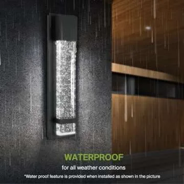 ASD LED 18 Inch Bubble Glass Wall Light Fixture | 12W 500LM 3000K-5000K 120V | 3CCT, Waterproof, Dimmable, ETL Listed | Exterior Flush Mount Sconce, Outdoor-Indoor Lighting | Black