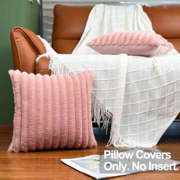 18x18 Throw Pillow Covers Set of 2, Decorative Faux Fur Covers for Bed, Couch Soft Fluffy Pillow Cov...
