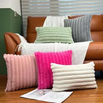 18x18 Throw Pillow Covers Set of 2, Decorative Faux Fur Covers for Bed, Couch Soft Fluffy Pillow Cover with Velvet Back for Living Room, Neutral Home Décor Accent for Sofa - Pink