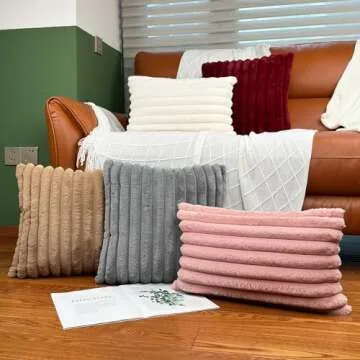 18x18 Throw Pillow Covers Set of 2, Decorative Faux Fur Covers for Bed, Couch Soft Fluffy Pillow Cover with Velvet Back for Living Room, Neutral Home Décor Accent for Sofa - Pink