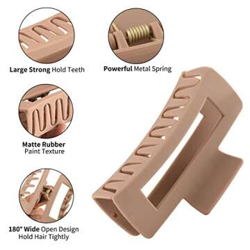 ZYTJ 8 Pack 4.1 Inche Large Rectangle Hair Claw Clips, Matte Hair Clips for Women with Thin/Thick/Curly Hair, Strong Hold Jaw Clip Big Non-slip Square Hair Clip Hair Accessories for Women