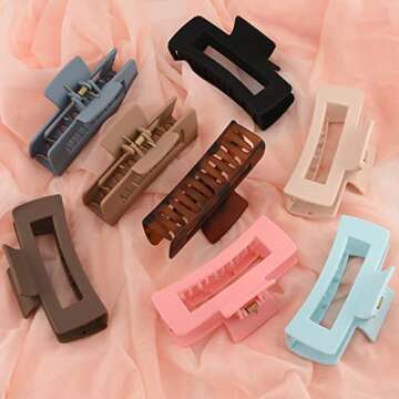 ZYTJ 8 Pack 4.1 Inche Large Rectangle Hair Claw Clips, Matte Hair Clips for Women with Thin/Thick/Curly Hair, Strong Hold Jaw Clip Big Non-slip Square Hair Clip Hair Accessories for Women