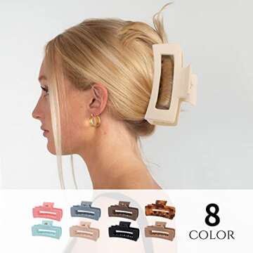ZYTJ 8 Pack 4.1 Inche Large Rectangle Hair Claw Clips, Matte Hair Clips for Women with Thin/Thick/Curly Hair, Strong Hold Jaw Clip Big Non-slip Square Hair Clip Hair Accessories for Women