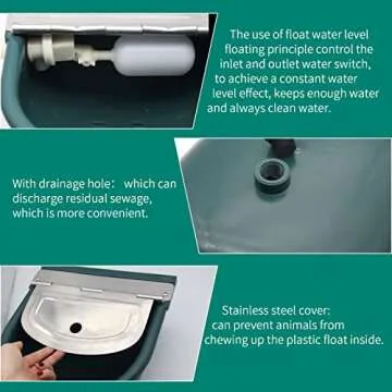 Automatic Water Bowl Plastic Livestock Waterer for Horse Cattle Goat Sheep Dog,Farm Grade Sheep Water Trough Bowl (with Drainage Hole & 39.37 inch Pipe)