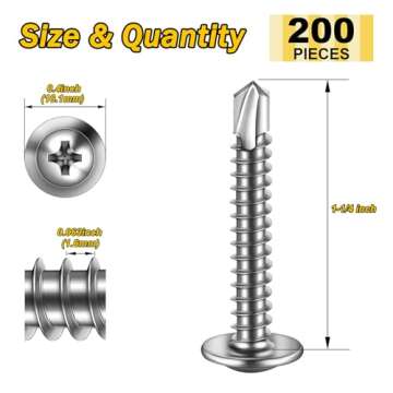 Mywish 200pcs #10×1-1/4" Self Tapping Screws for Metal, Sheet Metal Screws 410 Stainless Steel Truss Head Self Drilling Screws High-Strength Quick Tapping Screws