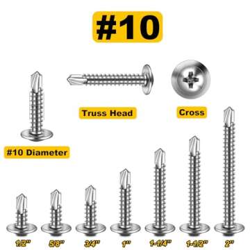 Mywish 200pcs #10×1-1/4" Self Tapping Screws for Metal, Sheet Metal Screws 410 Stainless Steel Truss Head Self Drilling Screws High-Strength Quick Tapping Screws