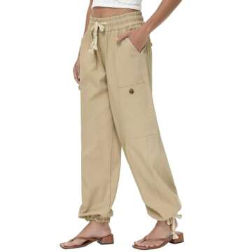 Oymyakon Women's Baggy Cargo Pants with Pockets Y2K Elastic Waist Trousers Cotton Casual Hiking Pants(Khaki,Large)
