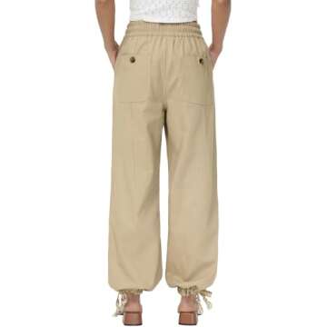 Oymyakon Women's Baggy Cargo Pants with Pockets Y2K Elastic Waist Trousers Cotton Casual Hiking Pants(Khaki,Large)