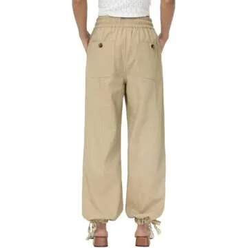 Oymyakon Women's Baggy Cargo Pants with Pockets Y2K Elastic Waist Trousers Cotton Casual Hiking Pants(Khaki,Large)