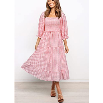 UIMLK Boho Flowy Dress Off The Shoulder Midi Ruffle Pink