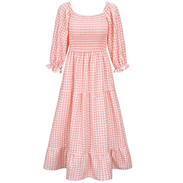 UIMLK Boho Flowy Dress Off The Shoulder Midi Ruffle Pink