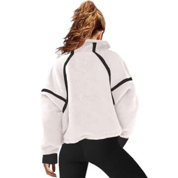 LAMISSCHE Half Zip Sweatshirt Women Oversized Sherpa Jacket V Neck Fleece Pullover Hoodie with Pockets(Cream,L)