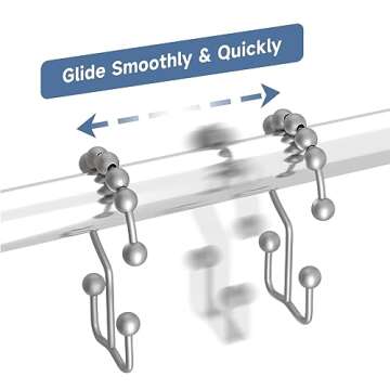 Titanker Shower Curtain Hooks Rings, Rust-Resistant Metal Double Glide Shower Hooks for Bathroom Shower Rods Curtains, Set of 12 Hooks - Space Silver