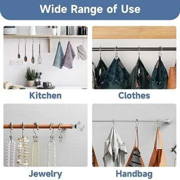 Titanker Shower Curtain Hooks Rings, Rust-Resistant Metal Double Glide Shower Hooks for Bathroom Shower Rods Curtains, Set of 12 Hooks - Space Silver