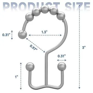 Titanker Shower Curtain Hooks Rings, Rust-Resistant Metal Double Glide Shower Hooks for Bathroom Shower Rods Curtains, Set of 12 Hooks - Space Silver