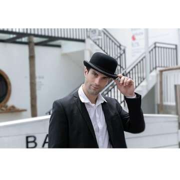 GEMVIE Black Derby Hat 100% Wool Theater Quality Hat Bowler Hat for Men Women Vintage Costumes
