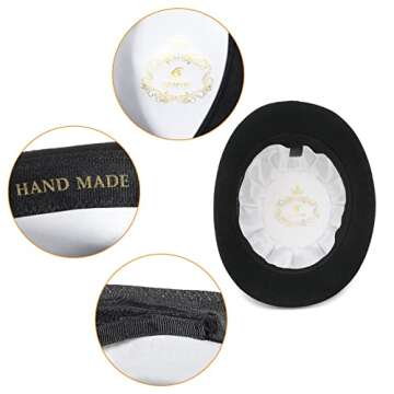 GEMVIE Black Derby Hat 100% Wool Theater Quality Hat Bowler Hat for Men Women Vintage Costumes