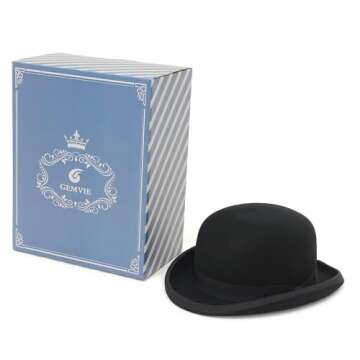 GEMVIE Black Derby Hat 100% Wool Theater Quality Hat Bowler Hat for Men Women Vintage Costumes
