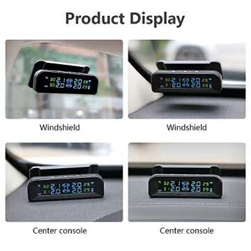Tire Pressure Monitoring System Wireless Solar TPMS, Tire Pressure Monitor Installed on Windowshield...