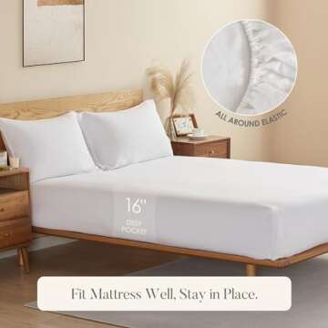 DAPU Twin French Linen Fitted Sheet 16 Inch Deep Pocket White