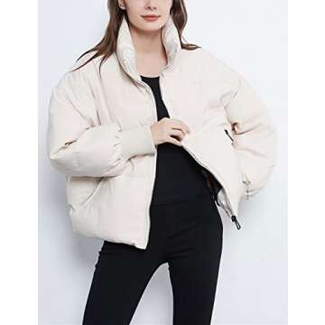 Tanming Womens Casual Puffer Jacket Long Sleeve Full Zip Black Padded Winter Coat (Beige, L)