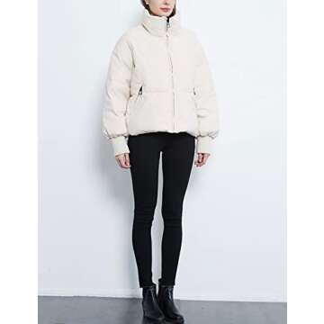 Tanming Womens Casual Puffer Jacket Long Sleeve Full Zip Black Padded Winter Coat (Beige, L)