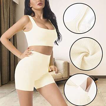 niyokki Workout Sets for Women 2 Piece, Cute YOGA Workout Set, Two Piece Workout Outfits,2 Pack (S, Coffe +white)