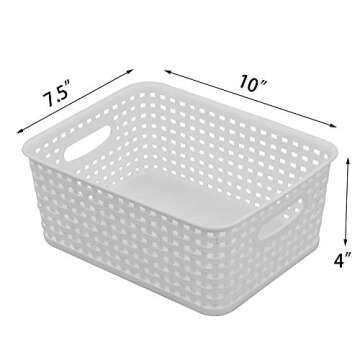 Vababa White Plastic Storage Baskets/Storage Bins, Pack for 6