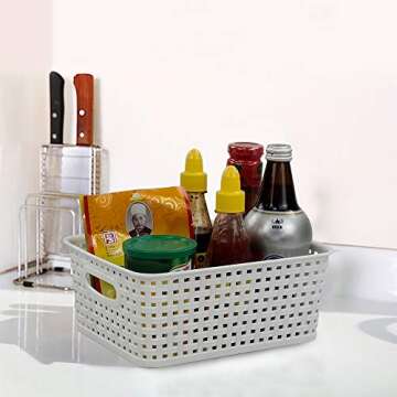 Vababa White Plastic Storage Baskets/Storage Bins, Pack for 6