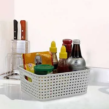 Vababa White Plastic Storage Baskets/Storage Bins, Pack for 6