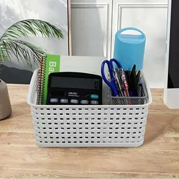 Vababa White Plastic Storage Baskets/Storage Bins, Pack for 6